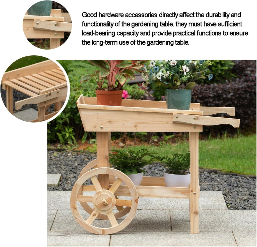 Potting Bench Table，Outdoor Potting Bench Table, Movable Cart Wooden Gardening Table ，w/Storage Shelf Flower Pot Bench for Garden, Patio, Greenhouse