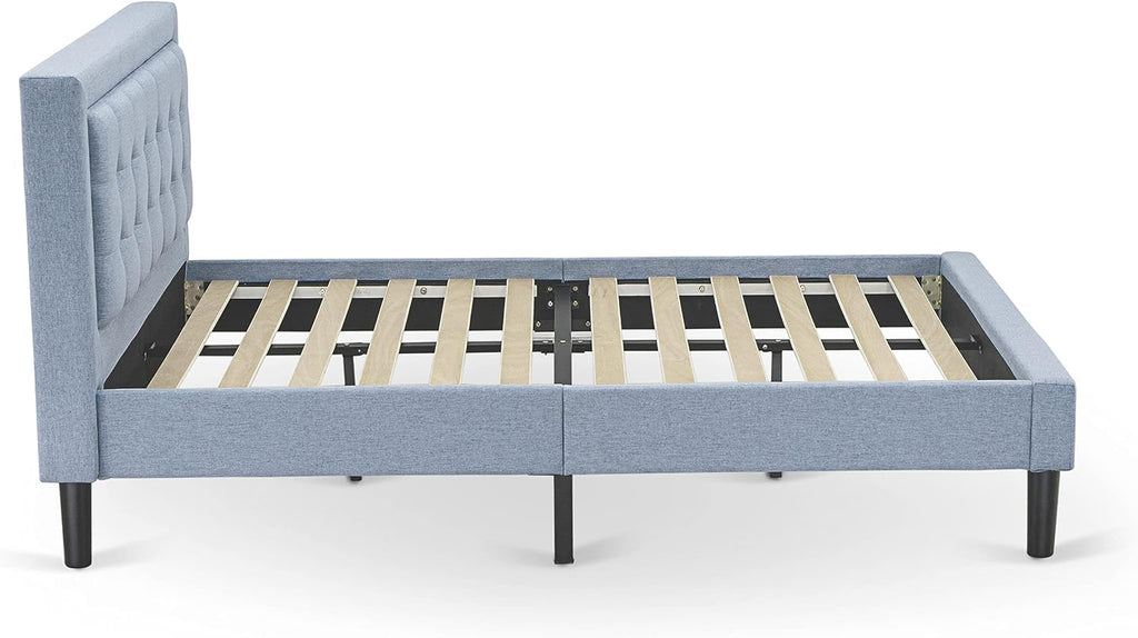 East West Furniture FN11F-1VL0C 2-Piece Platform Full Size Bedroom Set with 1 Mid Century Bed and a Bedroom Nightstand - Reliable and Durable Construction - Denim Blue Linen Fabric