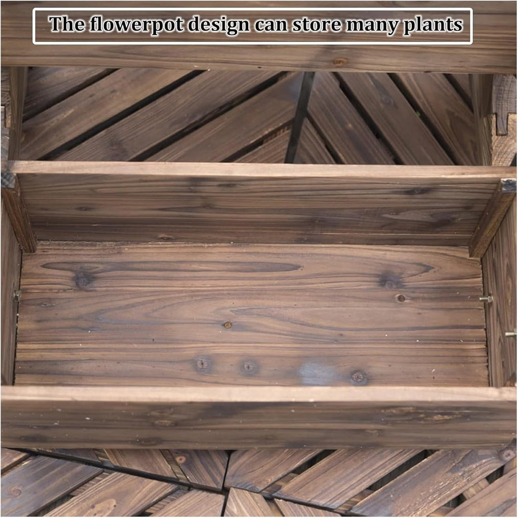 Plant Stand Indoor, Flower Display Stand, Two Layers Outdoor Potting Bench, Garden Workstation Table with Wheels,Lower Storage and Lattice Back