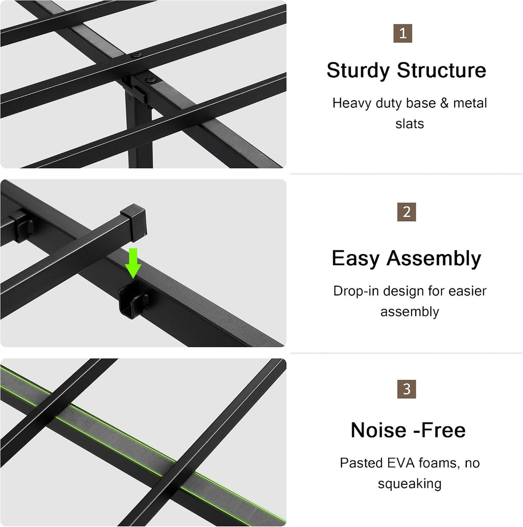 Einhomn Full Size Bed Frame with Charging Station, Platform Bed with Faux Leather Upholstered Storage Headboard & Footboard, 12' Underbed Space, Noise-Free, Easy Assembly, No Box Spring Needed, Black