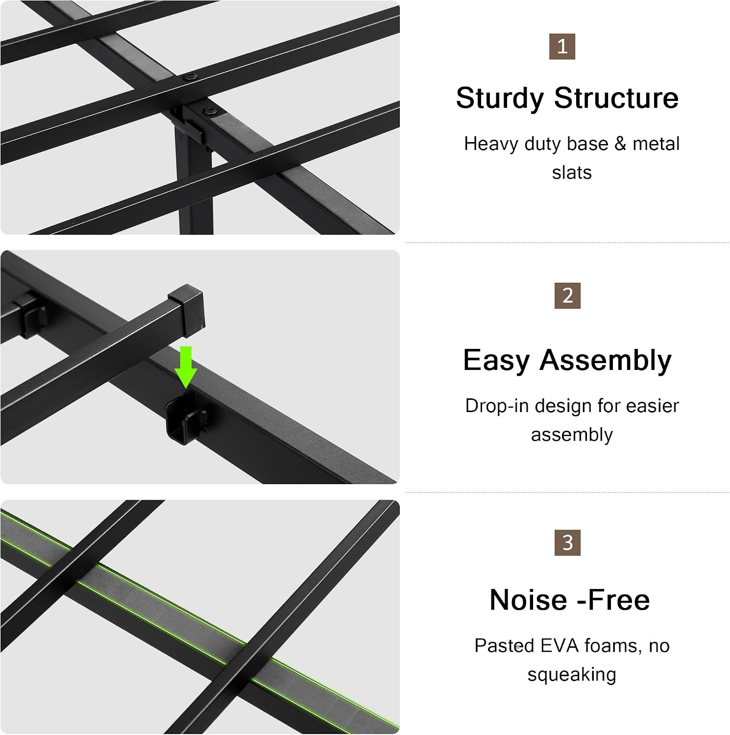 Einhomn Full Size Bed Frame with Charging Station, Platform Bed with Faux Leather Upholstered Storage Headboard & Footboard, 12' Underbed Space, Noise-Free, Easy Assembly, No Box Spring Needed, Black