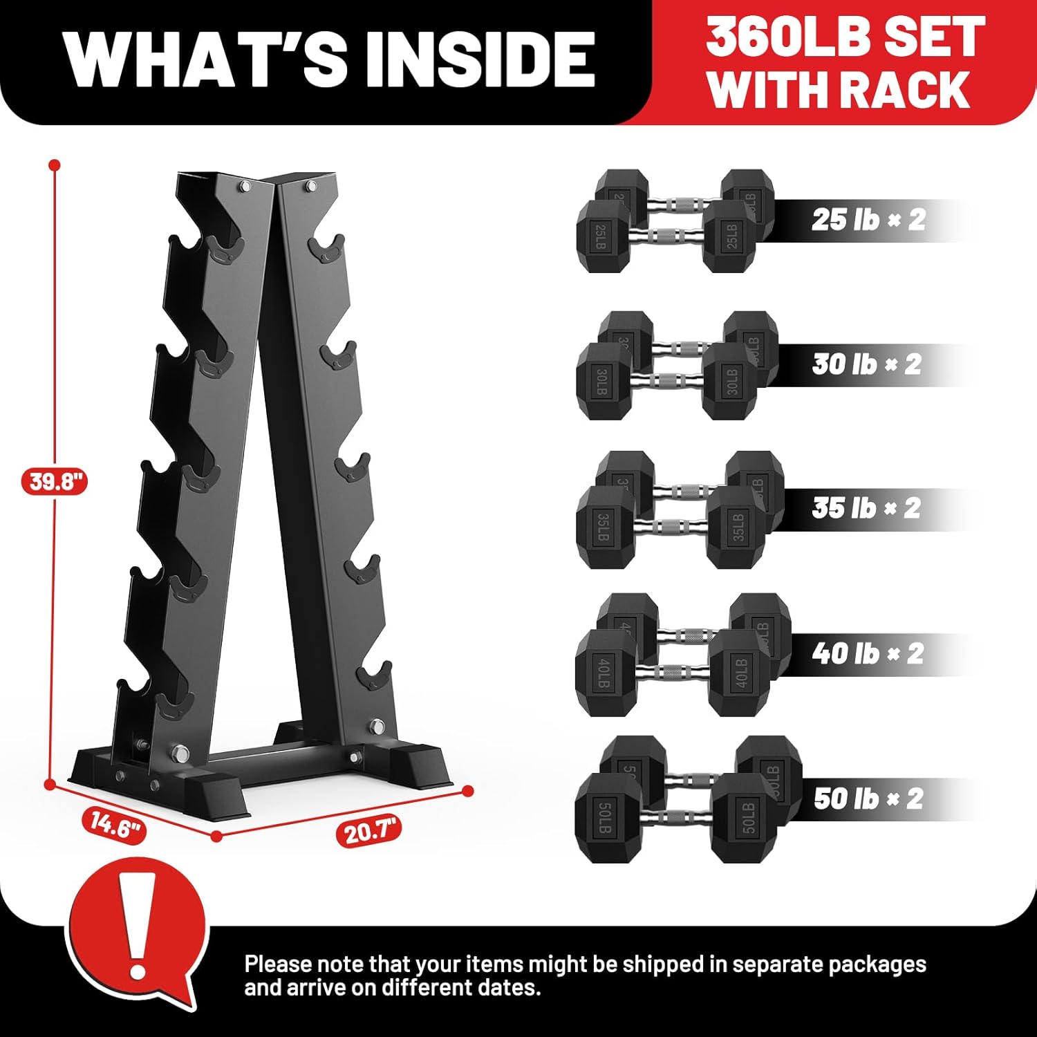 PAPABABE Hex Dumbbell Sets with Rack, 100-600lb Rubber Coated Dumbbell Weight Set and Storage Rack, Multiple Options Hand Weights for Strength Training