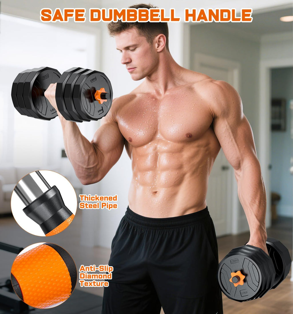 5-in-1 Adjustable Dumbbell Set, 33/44/66/88lbs Free Weights Set with Connector, Used as Kettlebells, Barbell, Push up Stand, Standard 1' Plates, Fitness Exercises for Home Gym Suitable Women/Men