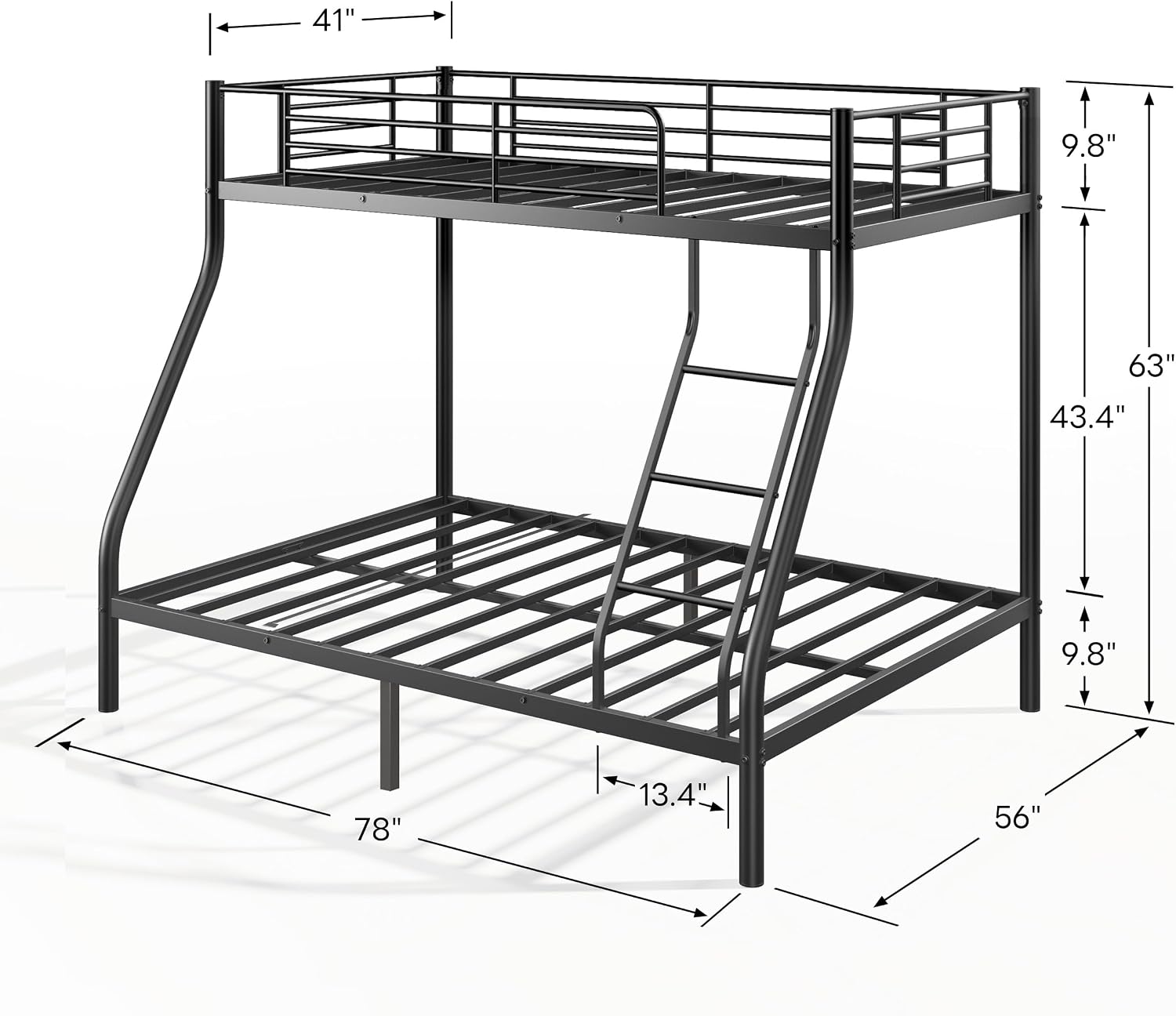 SogeSleep Bunk Beds Twin Over Full Size, More Sturdy Heavy Duty Metal Bunk Bed with Angled Ladder for Teens and Adults, Used for Spaces-Saving, Apartment or Dorm, Noise Free & Easy Assembly, Black