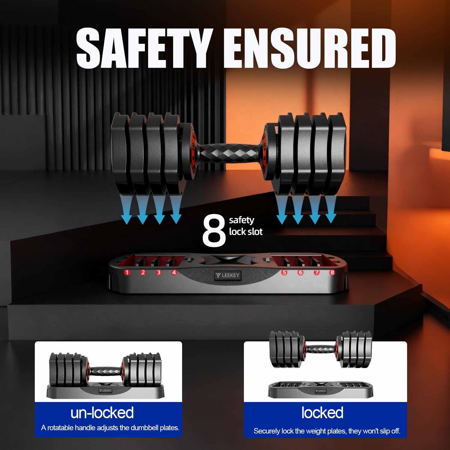 LEEKEY Adjustable Dumbbells, Dumbbells with Anti-Slip Handle for Exercise & Fitness Fast Adjust Weight, Innovative Workout Equipment, Dumbbell Set Adjustable Weight