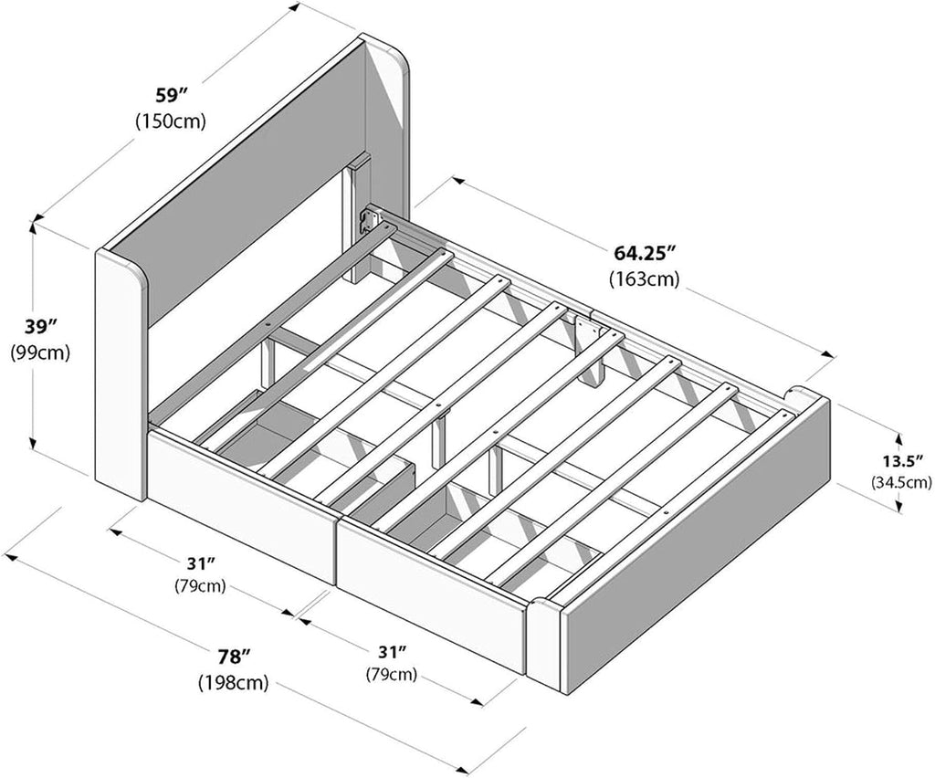Plank+Beam Upholstered Full Bed Frame with Rectangular Headboard and Two Storage Drawers, Upholstered Platform Bed, No Box Spring Needed, Easy Assembly, Green