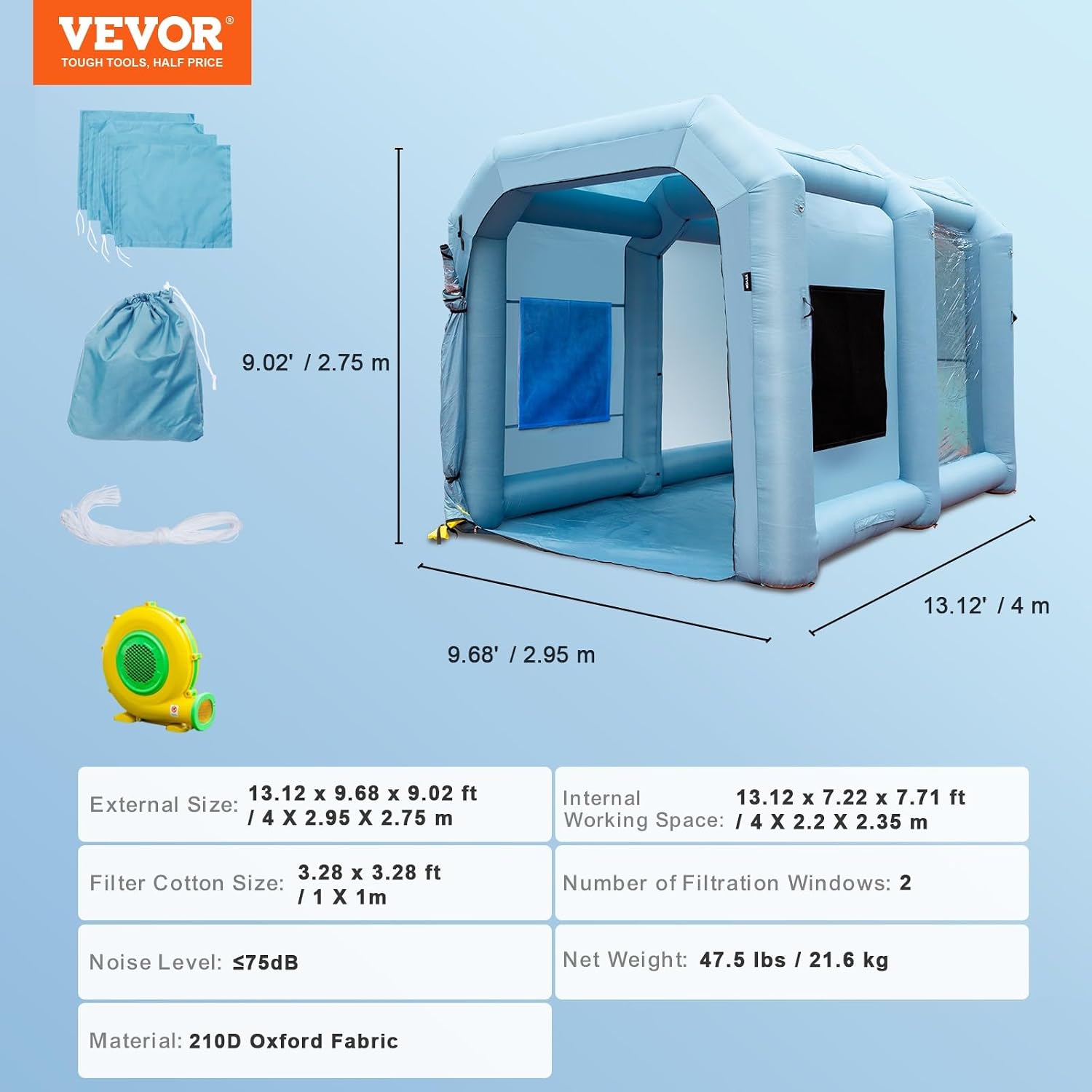 VEVOR Inflatable Paint Booth, 13x10x9ft Inflatable Spray Booth, 950W High Powerful Blower Spray Booth Tent, Car Paint Tent Air Filter System for Car Parking Workstation Motorcycle Garage