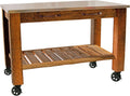Redwood Potting Table Rolling Cart Swivel Cast Iron Wheels with Brakes Outdoor Garden Work Bench (with Drawer Pulls & 5in Black Casters)