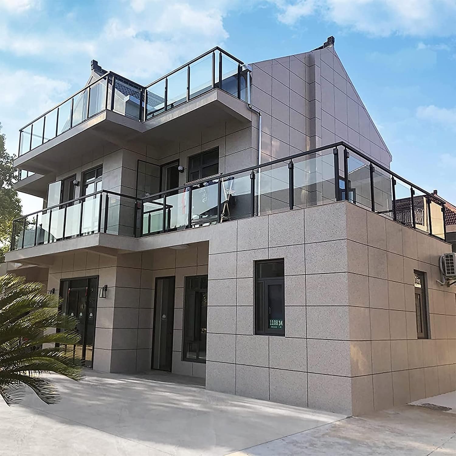 Glass Balustrade Post, 304 Stainless Steel Black Glass Railing Post can add handrails, Black Glass Panel Support for Railing/Patio Stairs/Indoor Staircase (Color : End Post, Size : Height-60cm/23.6i