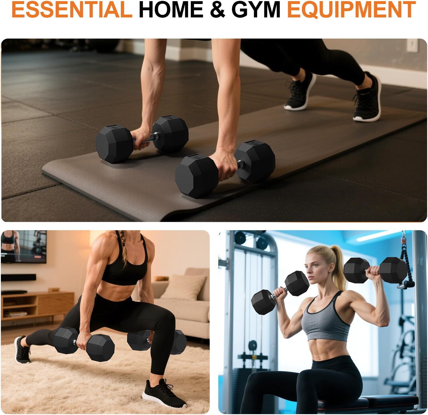 Rubber Coated Hex Dumbbell Weight Set, Multiple Sizes Exercise & Fitness Dumbbells,100LB Set,110LB Set,200LB,350LB,450LB,550LB, 35-50Lbs Pairs for Muscle Toning, Strength Building & Full Body Workout