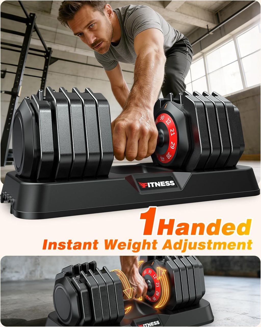 XDDIAS Adjustable Dumbbells Set of 2 for Strength Training, One-Hand Quick Adjust, 25/55/80/90 lbs Options, Anti-Slip Grip Handle, Compact Home Gym Weights for Men Women