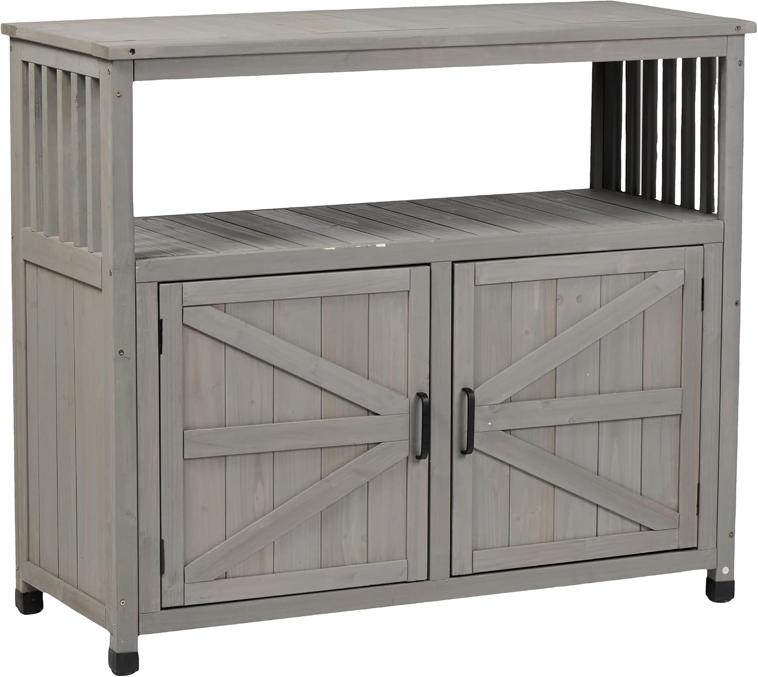 Wooden Potting Bench, Outdoor Patio Buffet Cabinet Sideboard with 2 Doors and 2 Open Shelves,Anti-Slip Foot Pads for Patio, Backyard, Garden