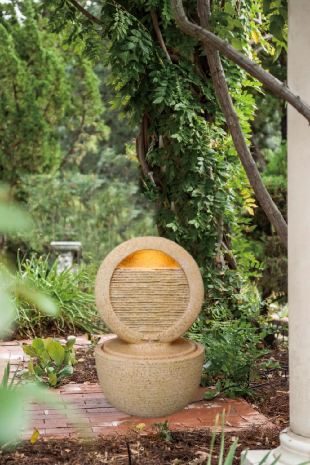 Cement Tabletop Fountain with Light and Pump, 2-Tiered Indoor/Outdoor Decor for Patio, Garden, Yard, Balcony