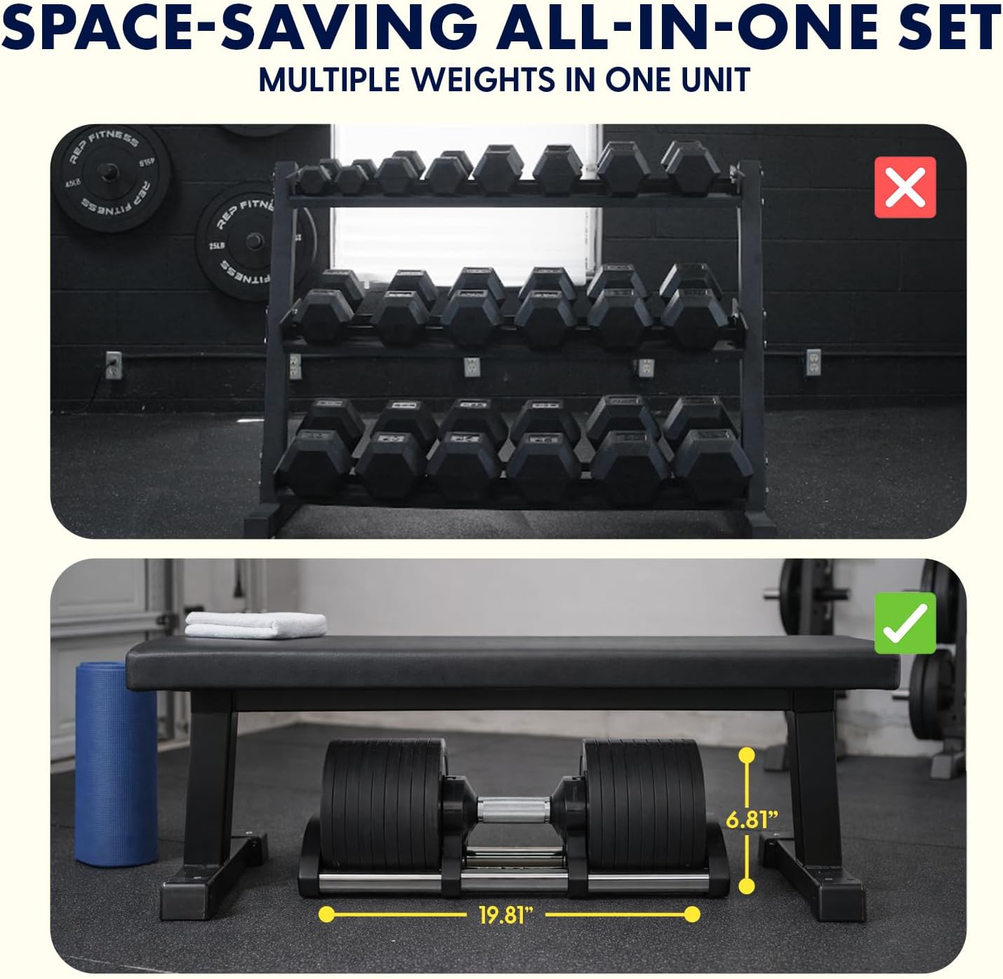 SQUATZ Adjustable Dumbbells with Quick Weight Change, Space-Saving Dumbbell Set with Anti‑Slip Handle, Secure Locking System, Heavy‑Duty Plates & Base for Home Workout and Strength Training