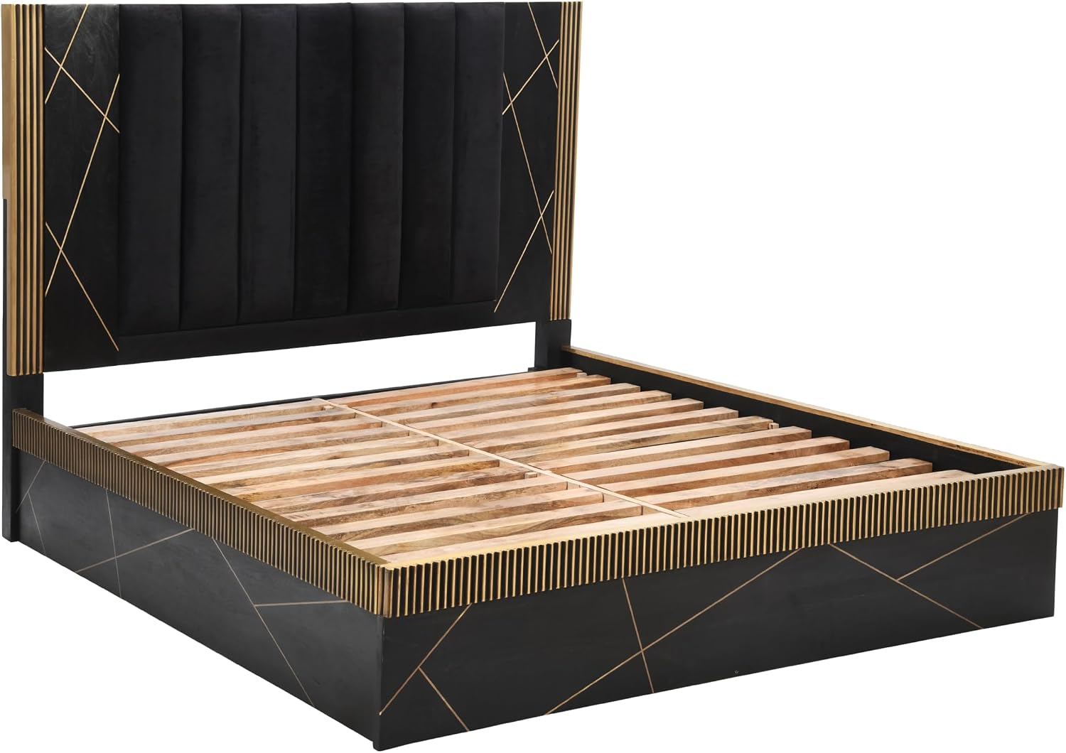 Modern Style 5Pc King Bedroom Set Made with Wood and ed with Black and Brass Metal