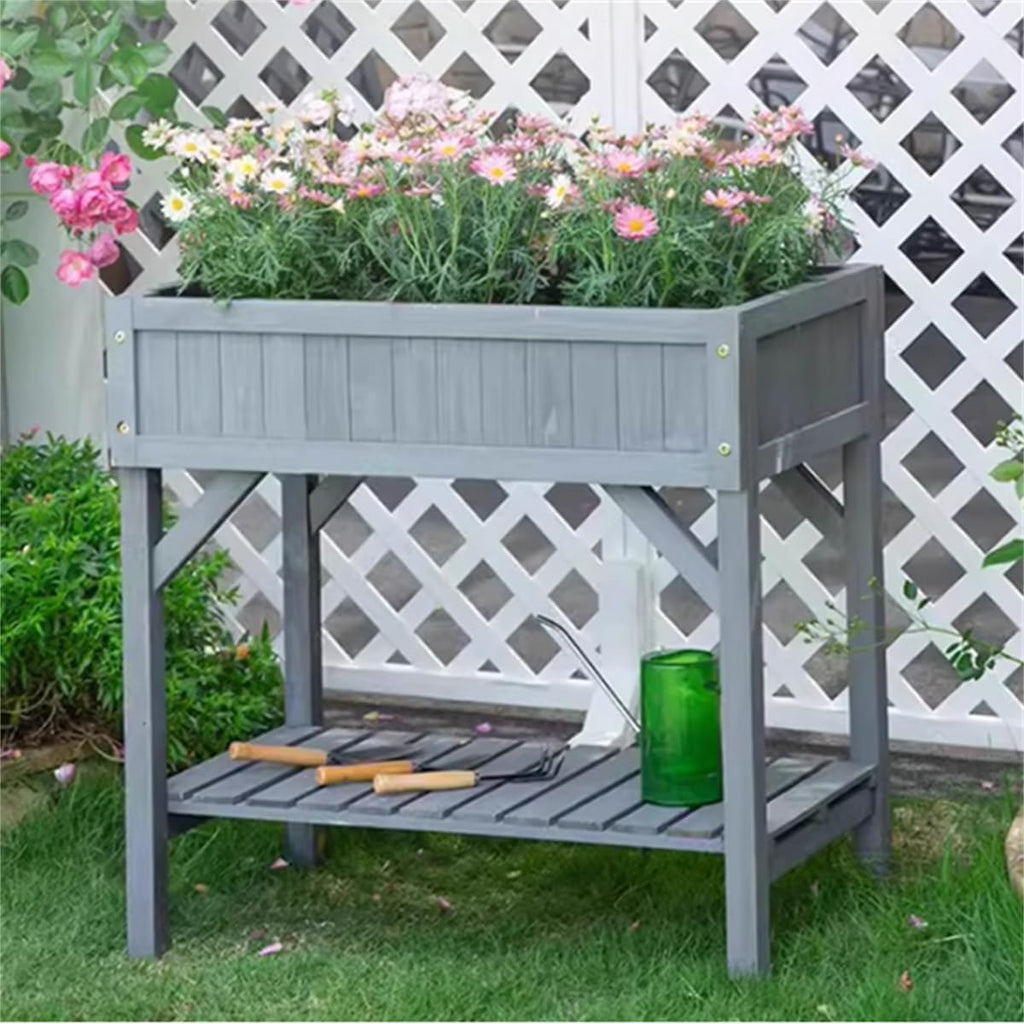 Potting Bench Table, Wooden Horticulture Planting Worstation,Double Flower Stand,Planting Box,Outdoor Succulent Storage Rack,Outdoor Wood Workstation Table, for Garden Patio Furniture,B