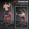 Pooboo Power Tower Dip Station Pull Up Bar for Fitness Home Gym Workout,450 Pounds Multi-Function Adjustable Height Fitness Strength Training Exercise Equipment,with Power Elastic Ropes