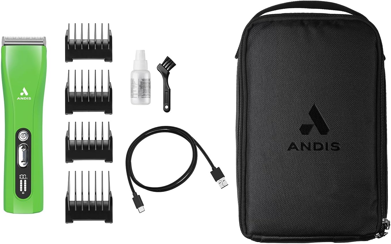 Andis 563231 ProClip 5-in-1 Adjustable Blade Cord/Cordless Pet Hair Clipper, 5 Blade Settings, 5 Speeds, Feather Light, Digital Display Screen, Green