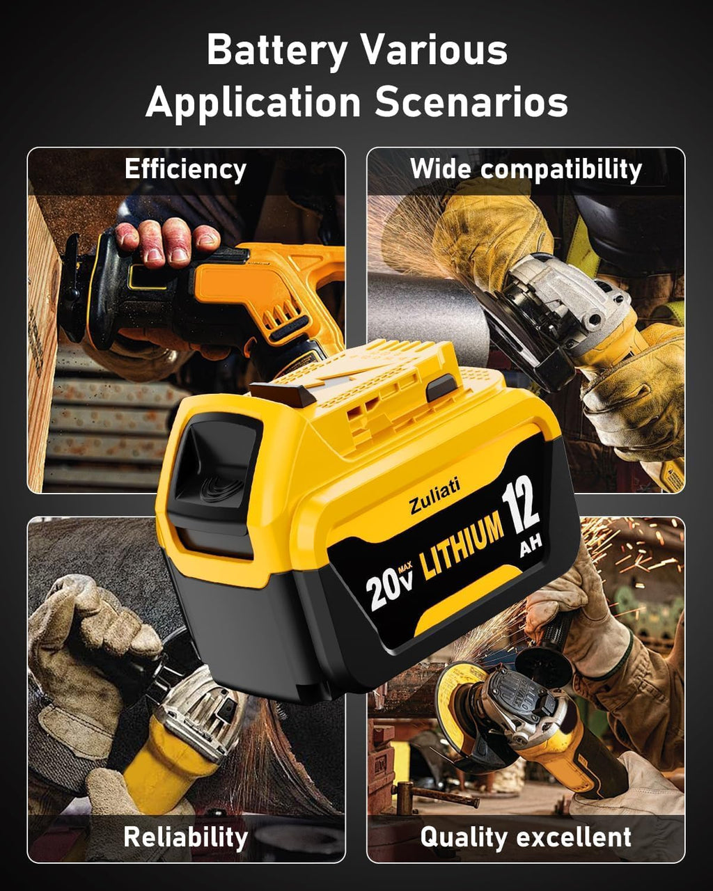 DCB206 12.0Ah Replacement for Dewalt 20V Battery and DCB104 Charger,DCB206-2 DCB203 DCB201 DCB204 Compatible with Dewalt 20 Volt Battery DCD985B Power Tools with LED Indicator(Multi-12.0Amps-DCB104)