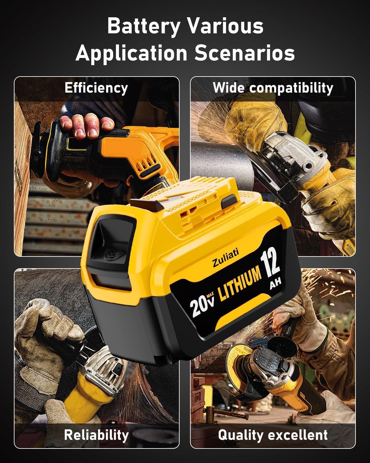 DCB206 12.0Ah Replacement for Dewalt 20V Battery and DCB104 Charger,DCB206-2 DCB203 DCB201 DCB204 Compatible with Dewalt 20 Volt Battery DCD985B Power Tools with LED Indicator(Multi-12.0Amps-DCB104)