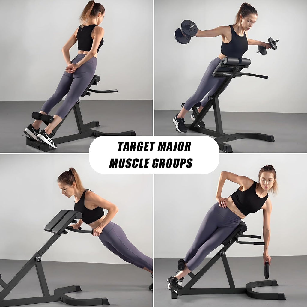 Roman Chair Back Extender - Angle & Height Dual Adjustable Hyperextension Bench for Home Gym - Adjustable Back Exercise Machine Fitness Equipment
