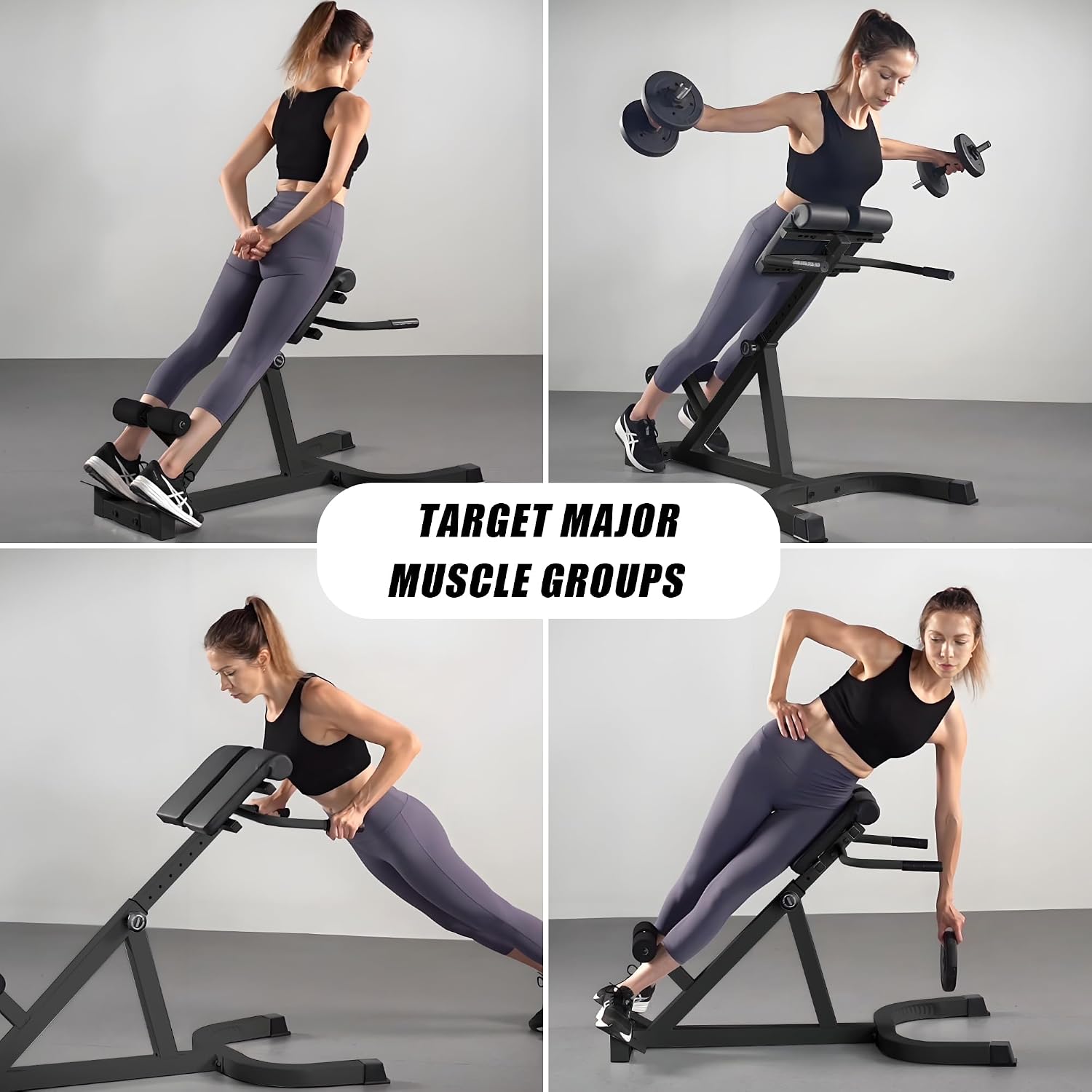 Roman Chair Back Extender - Angle & Height Dual Adjustable Hyperextension Bench for Home Gym - Adjustable Back Exercise Machine Fitness Equipment