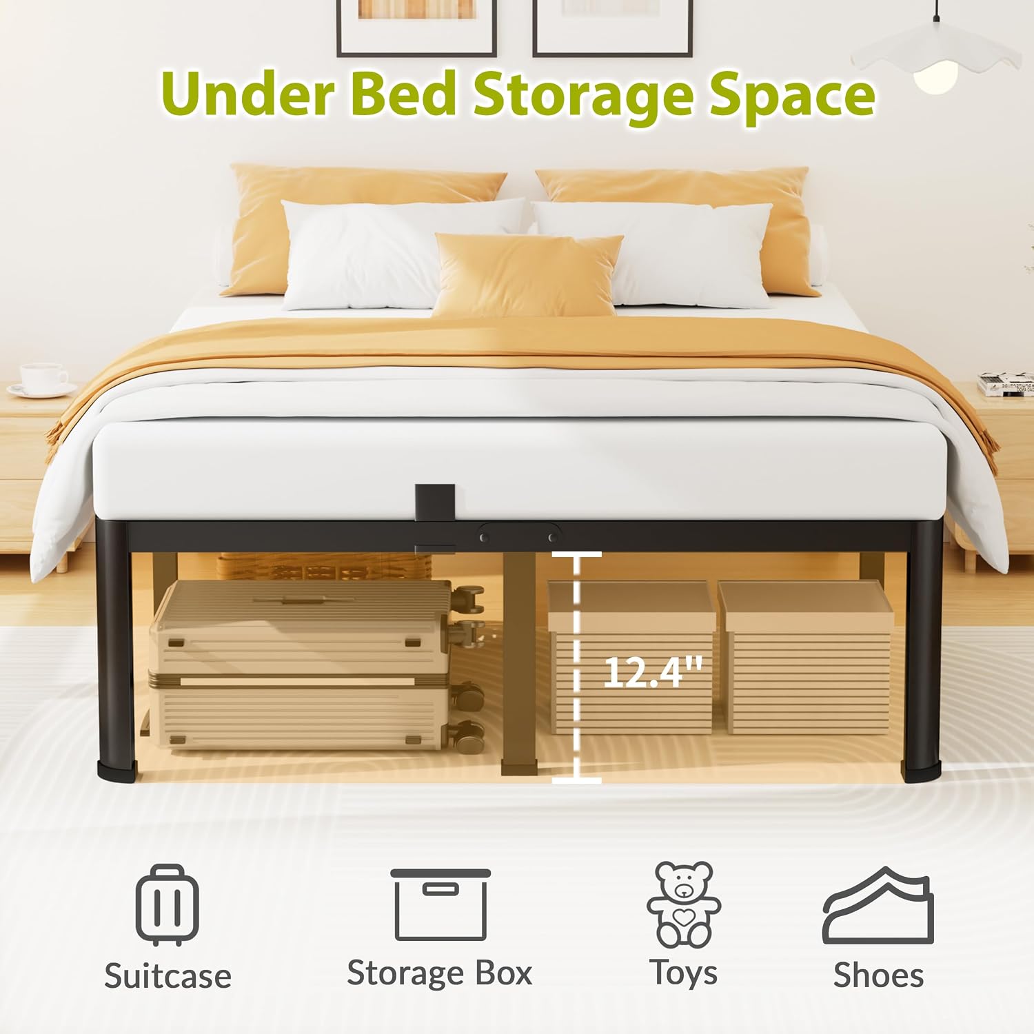 14 Inch King Bed Frame, Metal Platform Bed Frame with Round Corner Legs, 3500 lbs Heavy Duty Steel Slats Support, No Box Spring Needed, Noise Free, Easy Assembly, Black