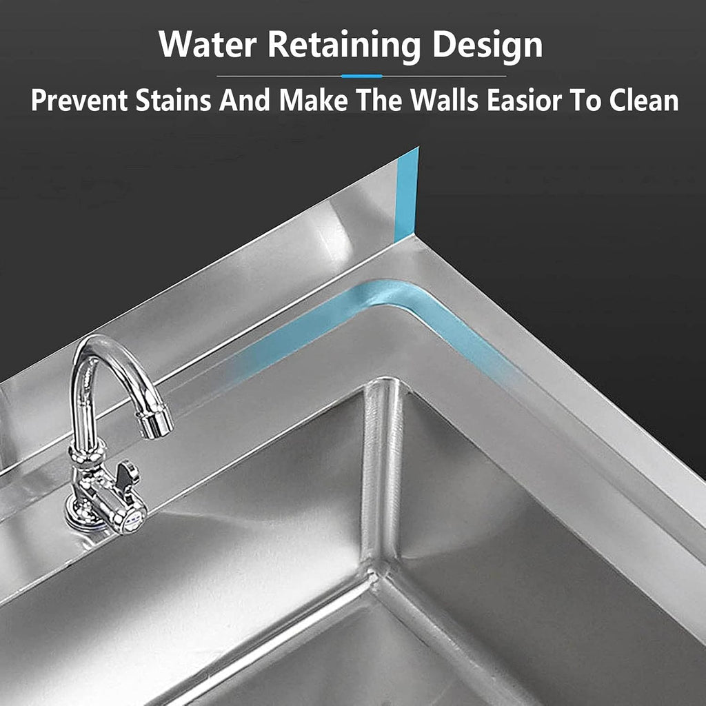 Commercial Stainless Utility Sink,Restaurant Sink,Industrial Sinks Free Standing Utility Sinks with Stands and Workbench for Garage Restaurant Kitchen Outdoor(60 * 60 * 80cm)