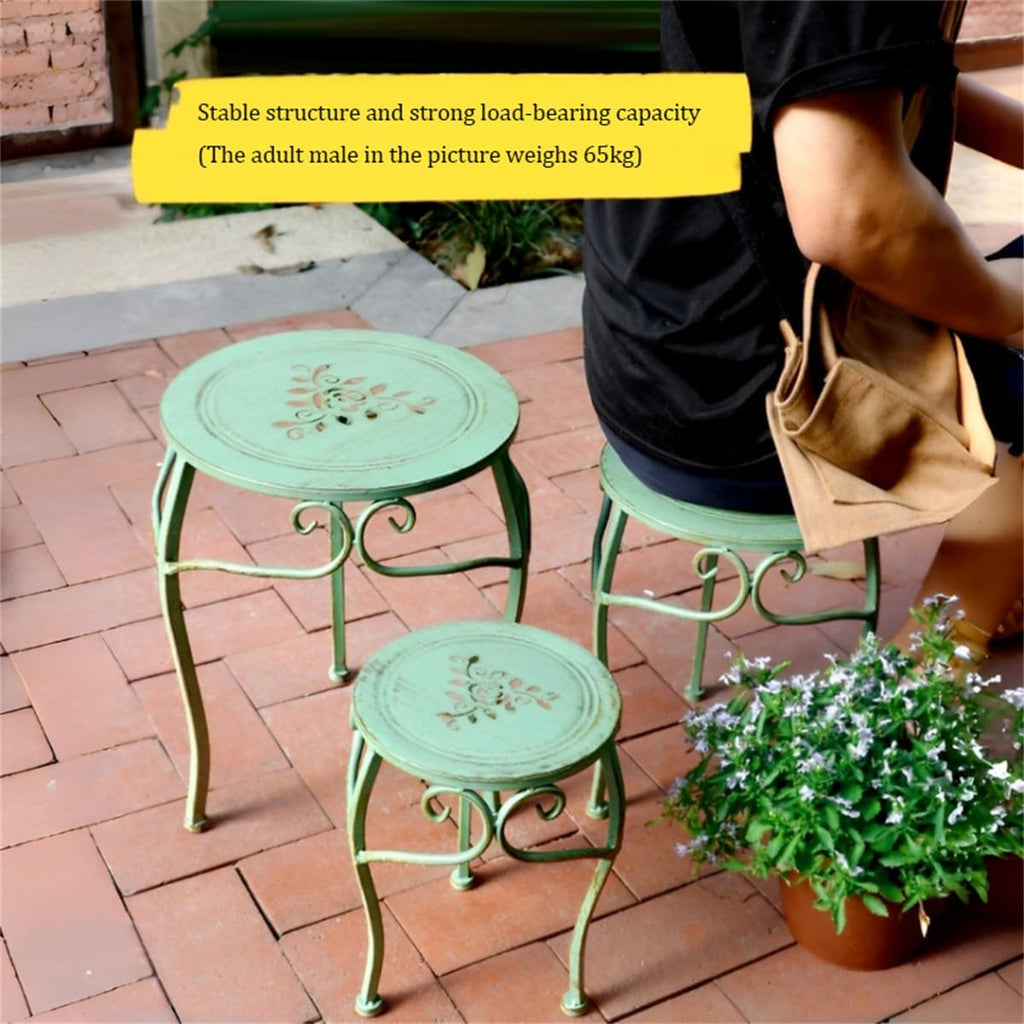3Pcs Floor-Standing Flower Bench, Outdoor Cast Iron Flower Stand,Heavy Duty Wrought Iron Flower Pot Stand,Outdoor Garden Potting Bench Table,for Courtyard Garden Living Room,A