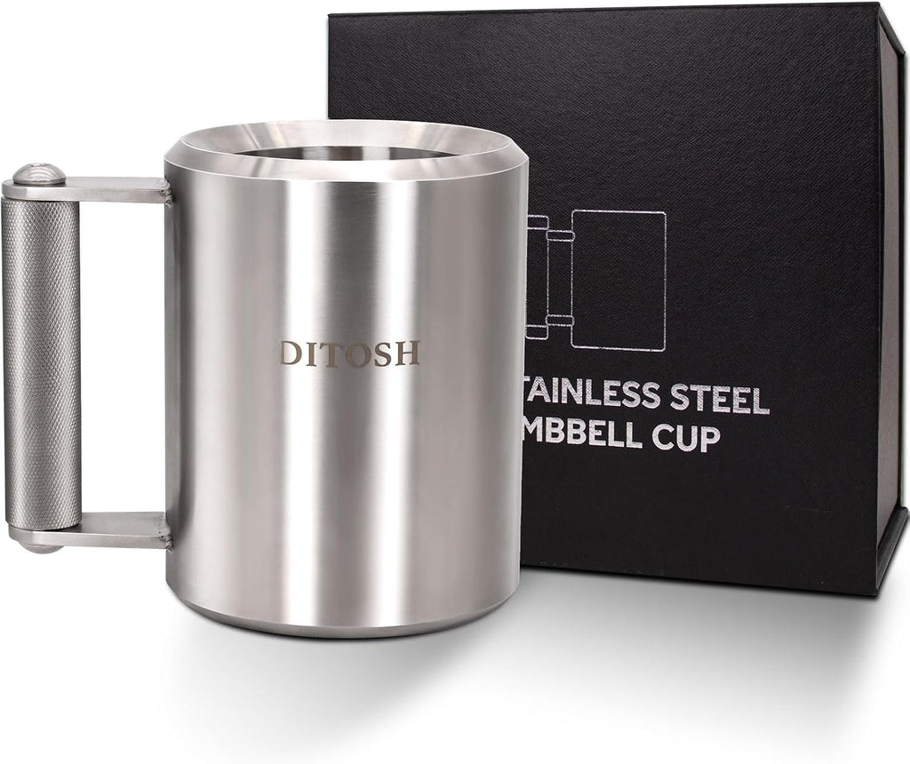 Heavy Coffee Mug Challenge 304 Stainless Steel Dumbbell Cups Silver Overweight Sports Water Cup for Fitness Training Arm Strength Prank Gift Home Gym Workout Equipment