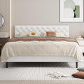 BarnFurin King Size Platform Bed Frame, Fabric Upholstered Bed with Button Tufted Headboard, Adjustable Headboard Design, Easy Assembly, No Box Spring Required, White