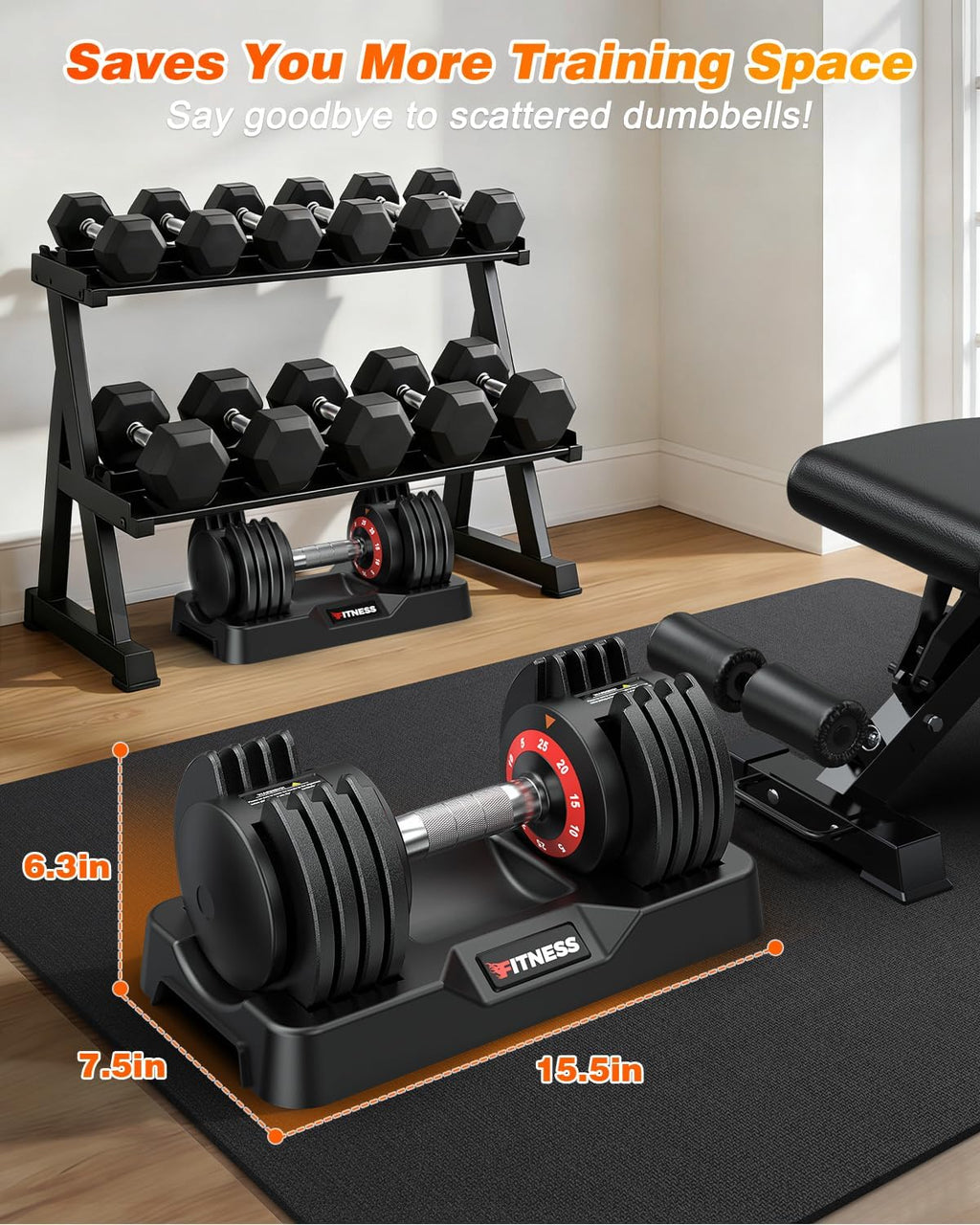 XDDIAS Adjustable Dumbbells Set of 2 for Strength Training, One-Hand Quick Adjust, 25/55/80/90 lbs Options, Anti-Slip Grip Handle, Compact Home Gym Weights for Men Women