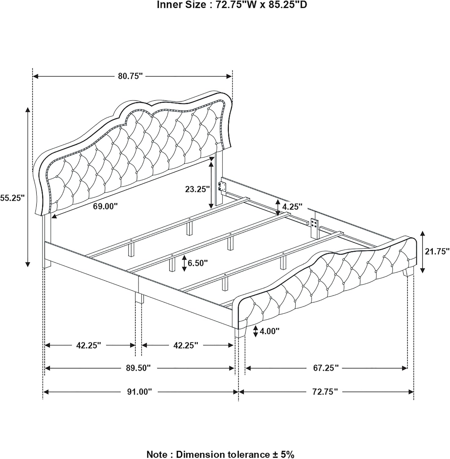 Coaster Home Furnishings - Bella - Wood - Upholstered Panel Bed with Bell Style Headboard, Button Tufting, Chrome Nail Heads and Welt Trim - Bedroom - California King Size - Gray - 315871KW