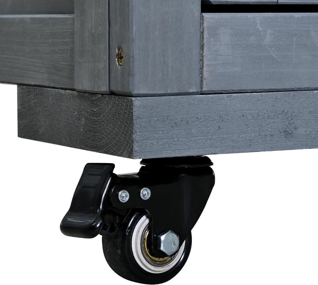 Polibi 65' H Large Garden Potting Bench with Lockable Wheels,Hutch Top & Storage Cabinet, Fir Wood Outdoor Kitchen Island Prep Cart with Drawers and Removable Shelves for Grilling, Gray