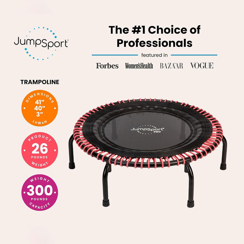 JumpSport 350 PRO 39 Inch Fitness Trampoline Indoor Rebounder Cardio Workout Equipment 300 lb Capacity