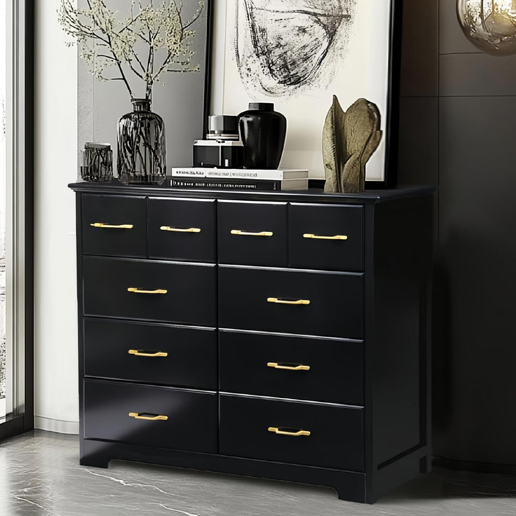 NEDYO 8 Drawer Dressers for Bedroom, 40 Inch Large Wide Dresser, Mid Century Modern Drawer Chest with Gold Hardware, Wooden Chest of Drawers. Black