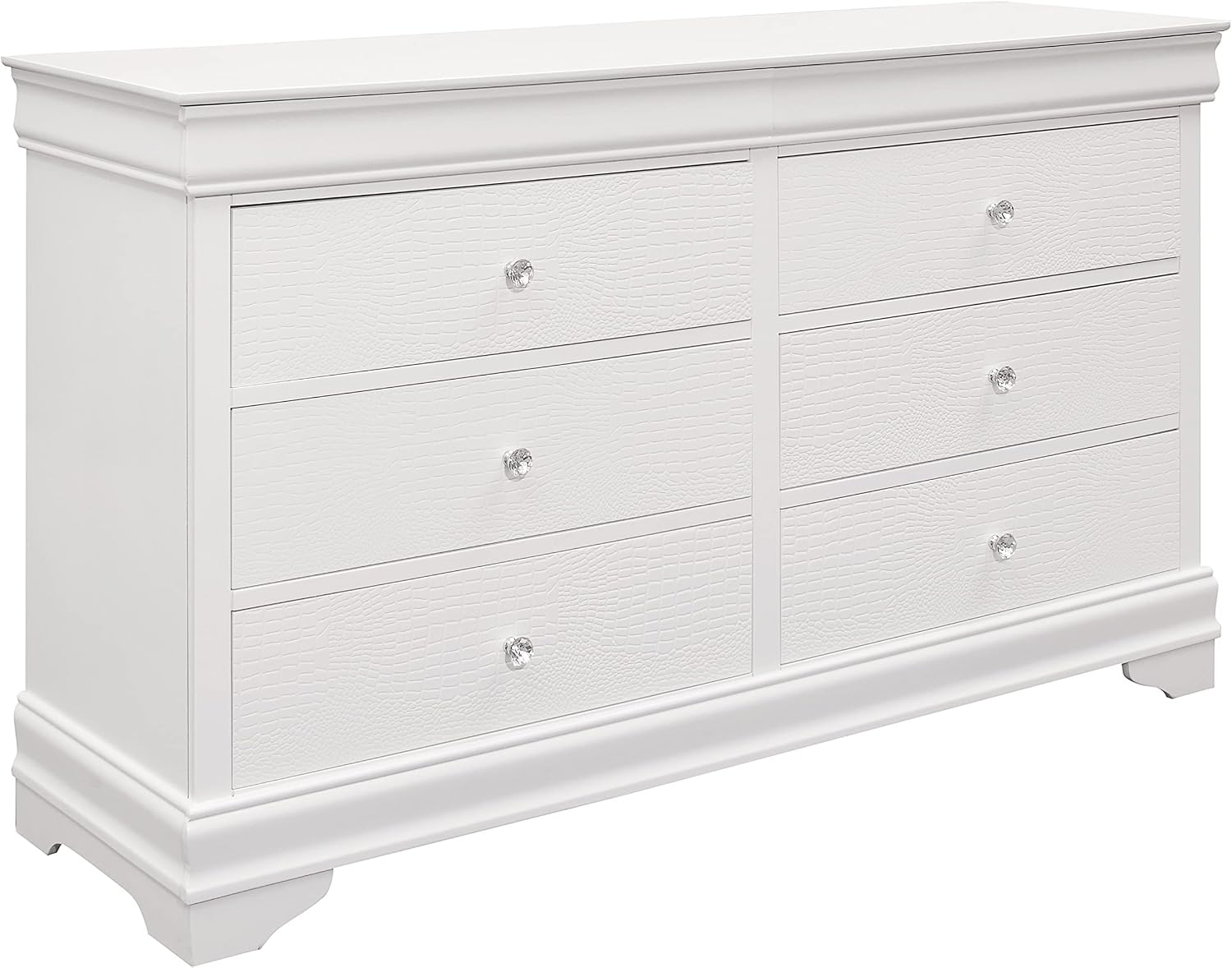 Glam 3-Pc Bedroom Set White Finish Full Size Button-Tufted Bed w LED Headboard Crocodile Texture Panels Wooden Furniture