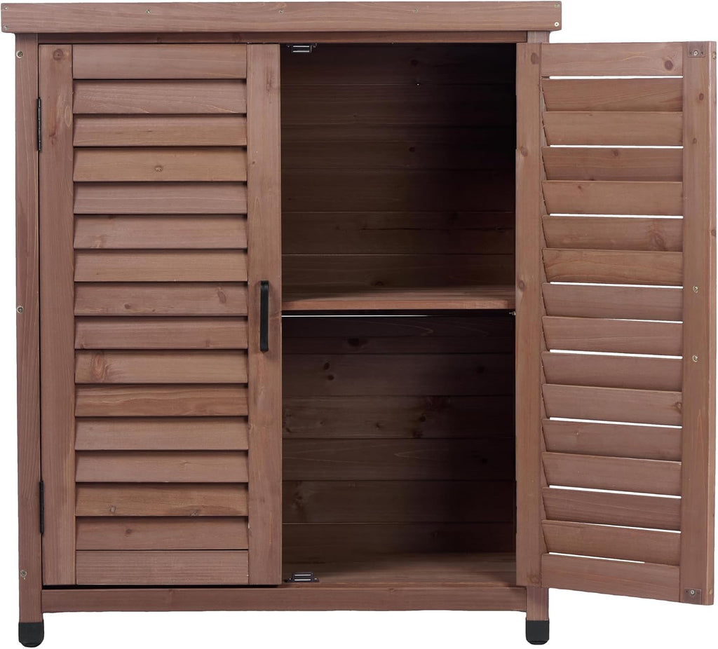 Potting Bench with Storage Cabinet and Metal Table Top for Outdoor Patio, GFurniture Wood Workstation Coffee 31.5x17x36''