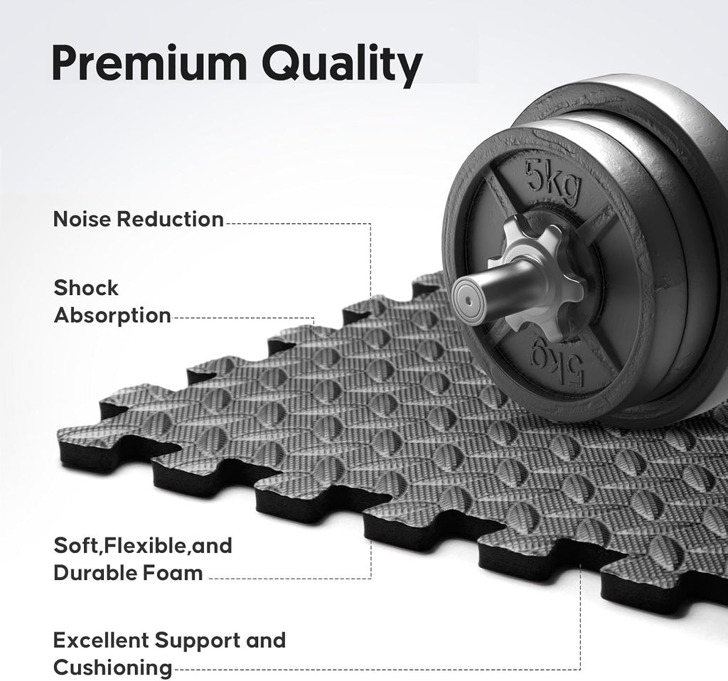 32 Pack Home Gym Mat, Puzzle Exercise Mat, EVA Interlocking Foam Floor Tiles for Home Workout Equipment and Kids' Play Areas - Black, 24 in x 24 in x ½ in - 32 Tiles (Black, 32 Pack, 128 SQ FT)