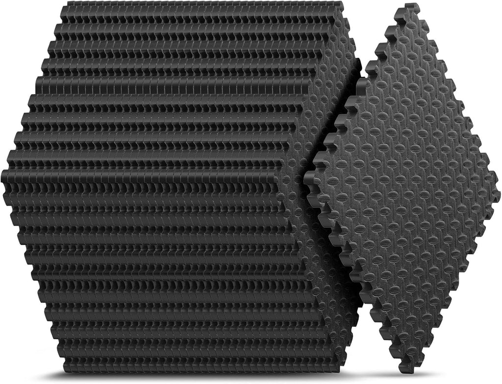 32 Pack Home Gym Mat, Puzzle Exercise Mat, EVA Interlocking Foam Floor Tiles for Home Workout Equipment and Kids' Play Areas - Black, 24 in x 24 in x ½ in - 32 Tiles (Black, 32 Pack, 128 SQ FT)