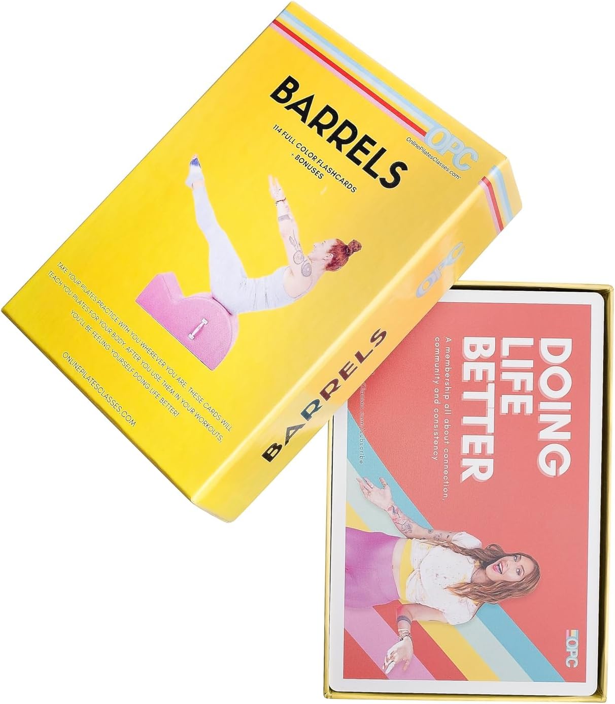 OnlinePilatesClasses Pilates Barrels Flashcards, Deck Cards Set with Video Tutorial for Spine Corrector, Ladder Barrel, Small Barrel & C-Shaper Exercise, Home Gym Workout, Barrel Arc Not Included