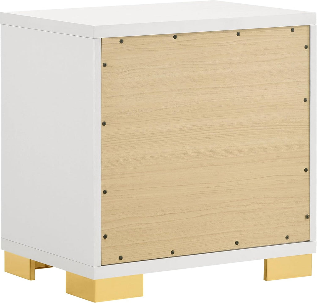 Coaster Home Furnishings Marceline Contemporary 4-Piece Bedroom Set Full Size LED Panel Bed Frame 51-inch Headboard White 222931F-S4
