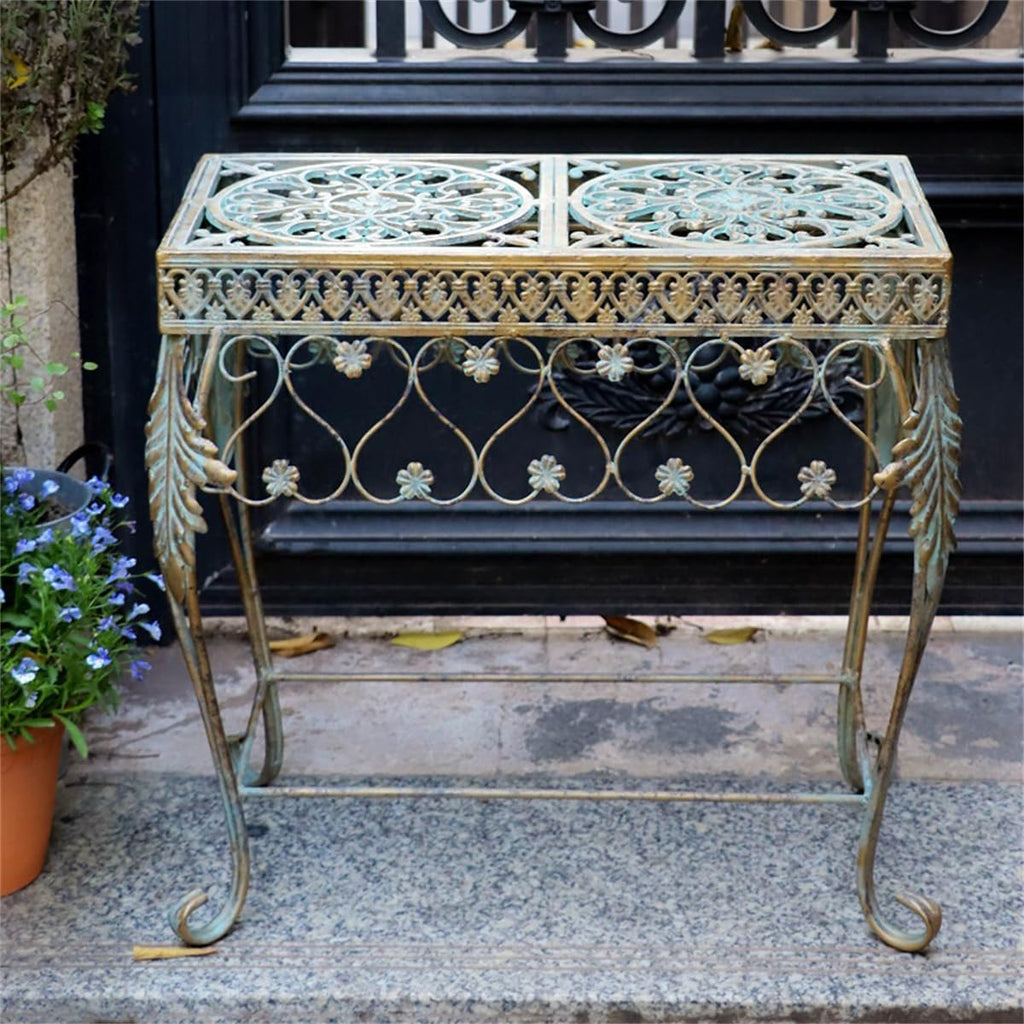 Outdoor Wrought Iron Flower Stand, Heavy Duty Garden Potting Bench Table,2 Tier Metal Plant Stand,Large Garden Work Bench Station,for Home Garden Backyard,A