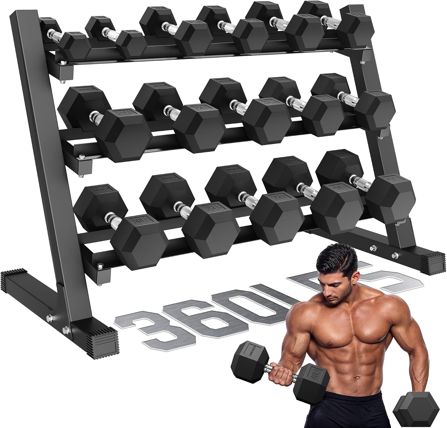 Dumbbell Sets with Rack, Rubber Hex Dumbbells, 160/220/280/360/450/550LBS, Hand Weights with Chrome Handle for Strength Training