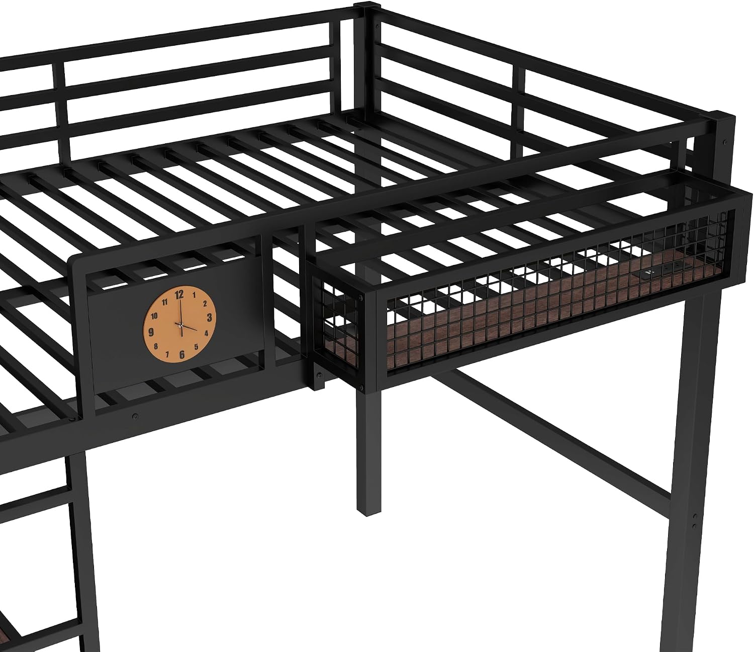 Bellemave Full Size Metal Loft Bed with Desk and Side Clock,Heavy Duty Loft Bed Frame with Charging Station and Pegboard for Kids,Teens,Adults,Full Size,Black