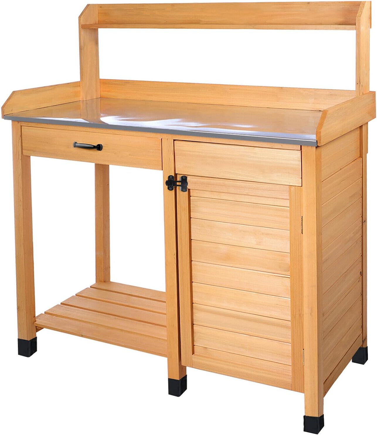 Multi-Purpose Wooden Potting Bench Table Garden Work Planting Furniture with Shelf Sink Drawer Outdoor Storage Room Patio Balcony, Natural Wood color, 44x18.1x49.2 inches (LxWxH)