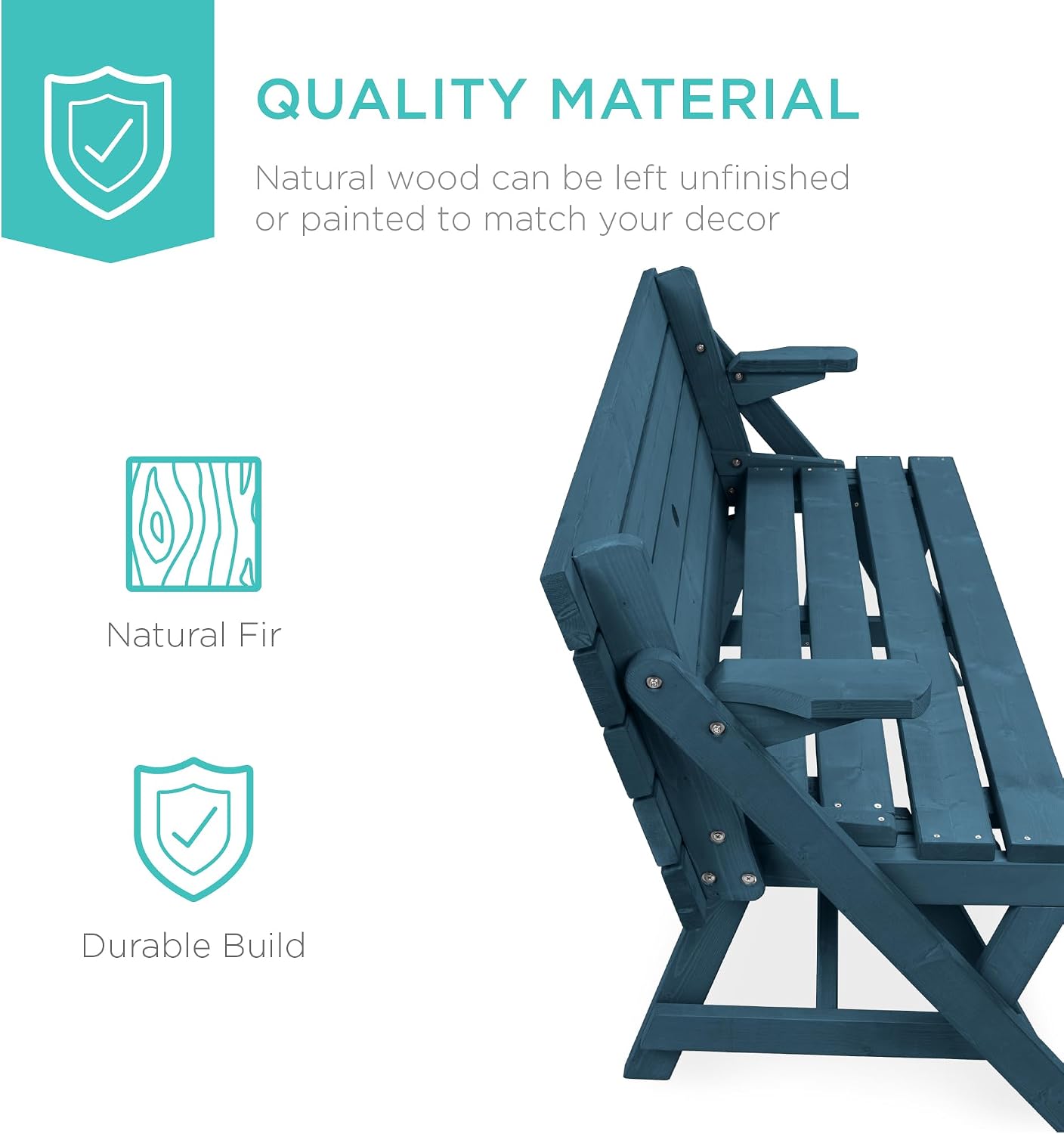 Best Choice Products 2-in-1 Transforming Interchangeable Outdoor Wooden Picnic Table Garden Bench for Backyard, Porch, Patio, Deck w/Umbrella Hole - Harbor Blue