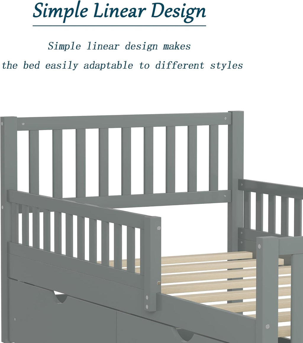 Bellemave Kids Full Size Bed Frame with Storage Drawers, Wood Full Bed Frames for Kids, Full Bed Frame with Headboard and Footboard for Boys Girls, No Box Spring Needed,Gray