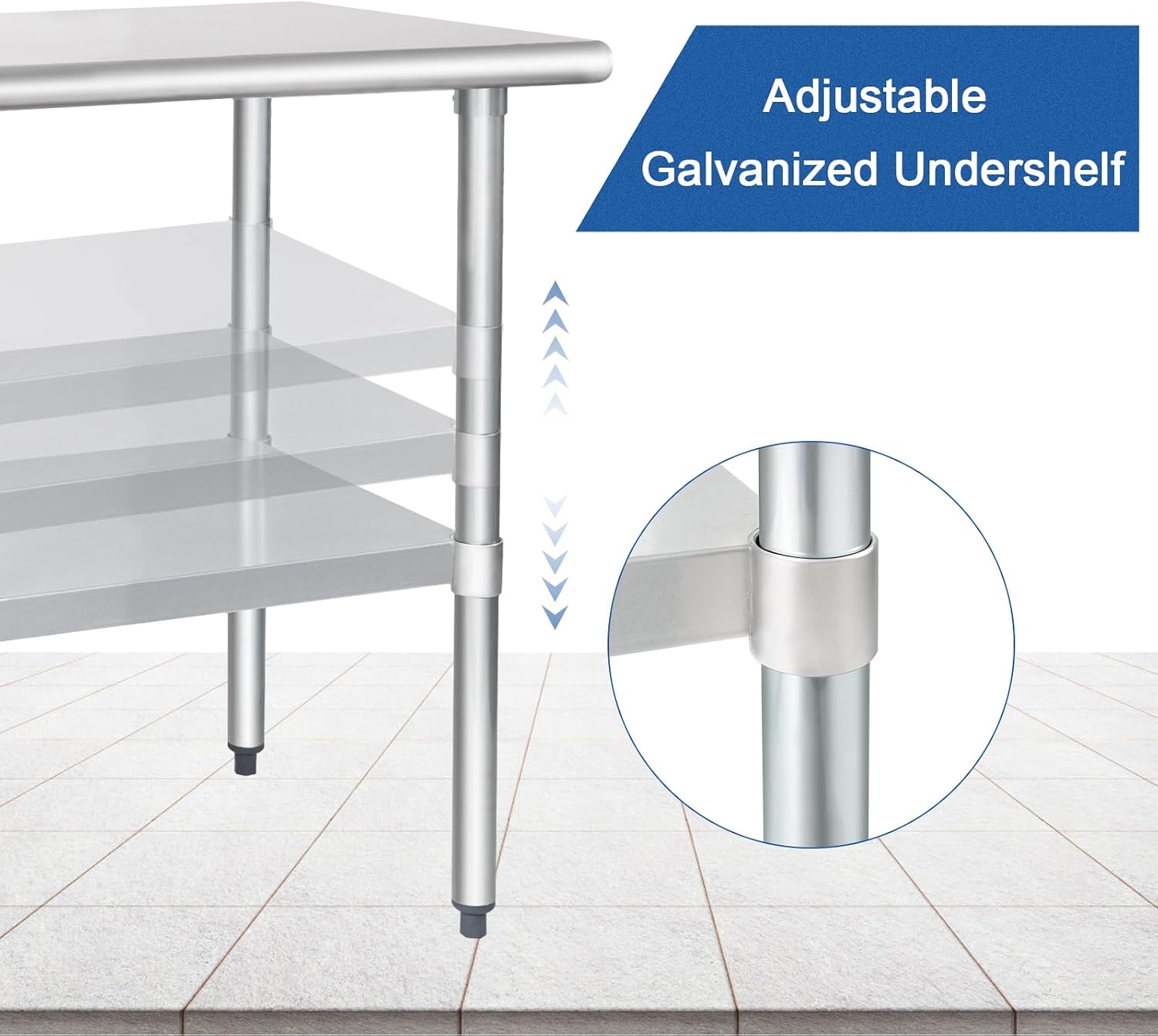 HARDURA Stainless Steel Table 30X60 Inches with Undershelf and Galvanized Legs NSF Heavy Duty Commercial Prep Work Table for Restaurant Kitchen Home and Hotel