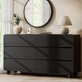 Lulive Wood Dresser for Bedroom, 53' Wide Chest of Drawers with 6 Drawers, Modern Closet Storage Drawer with Curved Profile Design for Living Room, Hallway, Entryway, Black